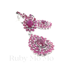 Load image into Gallery viewer, Ruby Flower &amp; Oval Hanging Earrings in Sterling Silver
