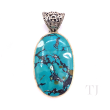 Load image into Gallery viewer, Blue Turquoise Oval Cabochon in sterling silver pendant
