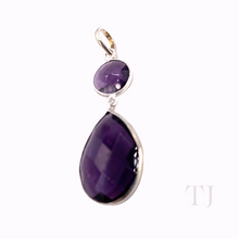 Загрузить изображение в средство просмотра галереи, Right side view of Amethyst faceted pendant in sterling silver
