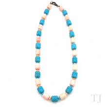 将图片加载到图库查看器，Blue Turquoise &amp; Coral Tube Necklace 
