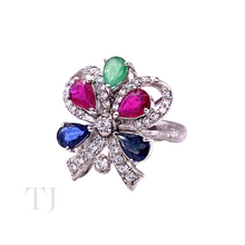 Загрузить изображение в средство просмотра галереи, Multi Gemstones Bow Shape Ring in Sterling Silver
