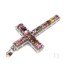 Load image into Gallery viewer, Multi-colored Tourmaline Cross Pendant in Sterling Silver
