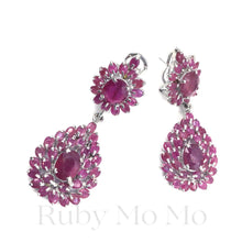 Load image into Gallery viewer, Ruby Flower &amp; Oval Hanging Earrings in Sterling Silver
