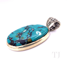 将图片加载到图库查看器，Blue Turquoise Oval Cabochon in sterling silver pendant
