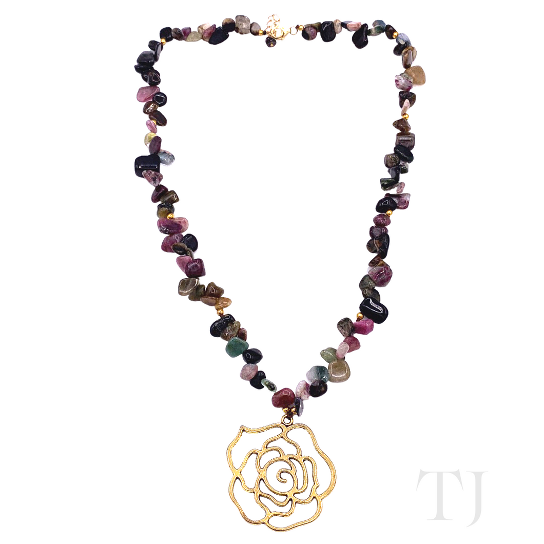 Multi-colored Tourmaline Nugget Necklace with Pendant