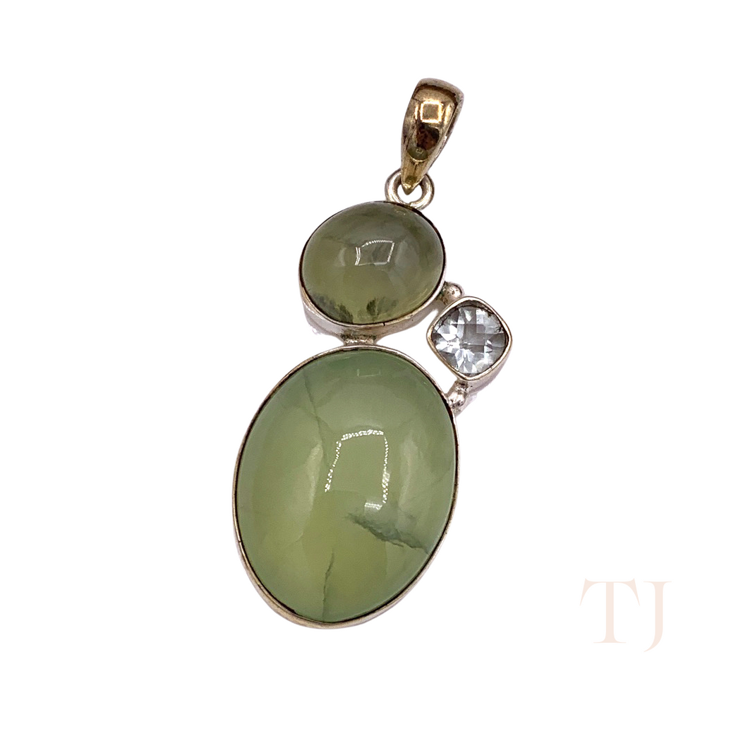 Prehnite Cabochon Pendant in Sterling Silver