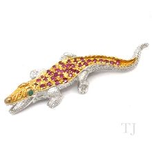 Load image into Gallery viewer, Ruby &amp; Emerald in Crocodile Shape Sterling Silver Brooch (Gold Coated)
