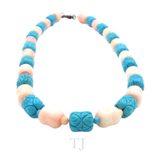 将图片加载到图库查看器，Blue Turquoise &amp; Coral Tube Necklace front view
