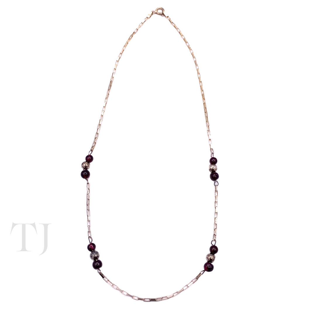 Garnet Small Beads in Sterling Silver Necklace