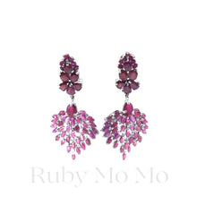 Загрузить изображение в средство просмотра галереи, Ruby Peacock Tail Earrings in Sterling Silver (White Gold Coated)
