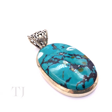 Load image into Gallery viewer, Blue Turquoise Oval Cabochon in sterling silver pendant
