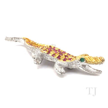 Load image into Gallery viewer, Ruby &amp; Emerald in Crocodile Shape Sterling Silver Brooch (Gold Coated)
