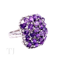 将图片加载到图库查看器，Side view of High Quality Amethyst Oval Cut stones ring in sterling silver
