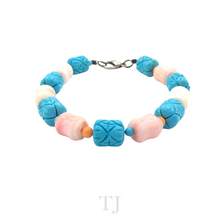 Cargar imagen en el visor de la galería, Blue Turquoise &amp; Coral Tube Bracelet
