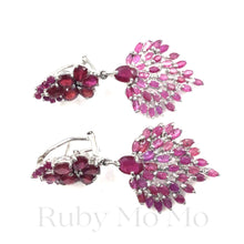 Cargar imagen en el visor de la galería, Ruby Peacock Tail Earrings in Sterling Silver (White Gold Coated)
