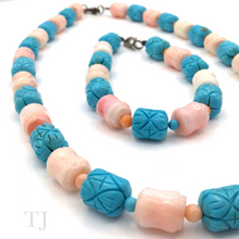 Загрузить изображение в средство просмотра галереи, Blue Turquoise &amp; Coral Tube Necklace &amp; Bracelet Set
