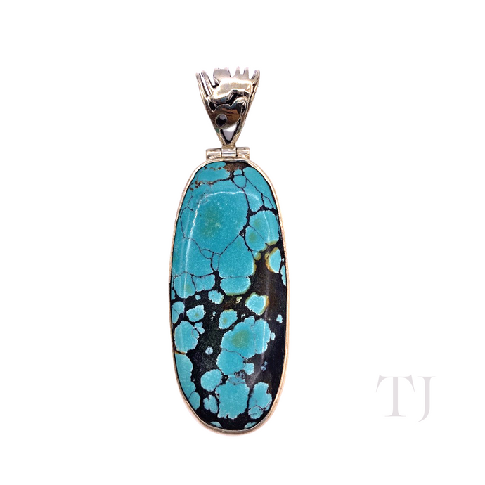 Blue Turquoise Long Oval Pendant in Sterling Silver