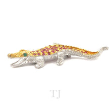 Load image into Gallery viewer, Ruby &amp; Emerald in Crocodile Shape Sterling Silver Brooch (Gold Coated)
