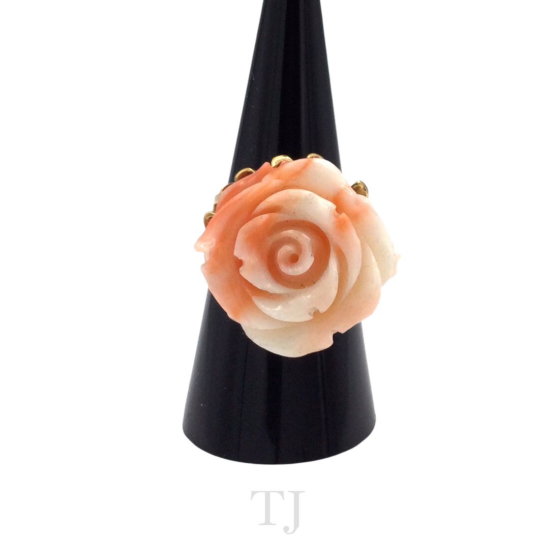 Italian Angel Skin Coral Rose Ring in 14k Gold