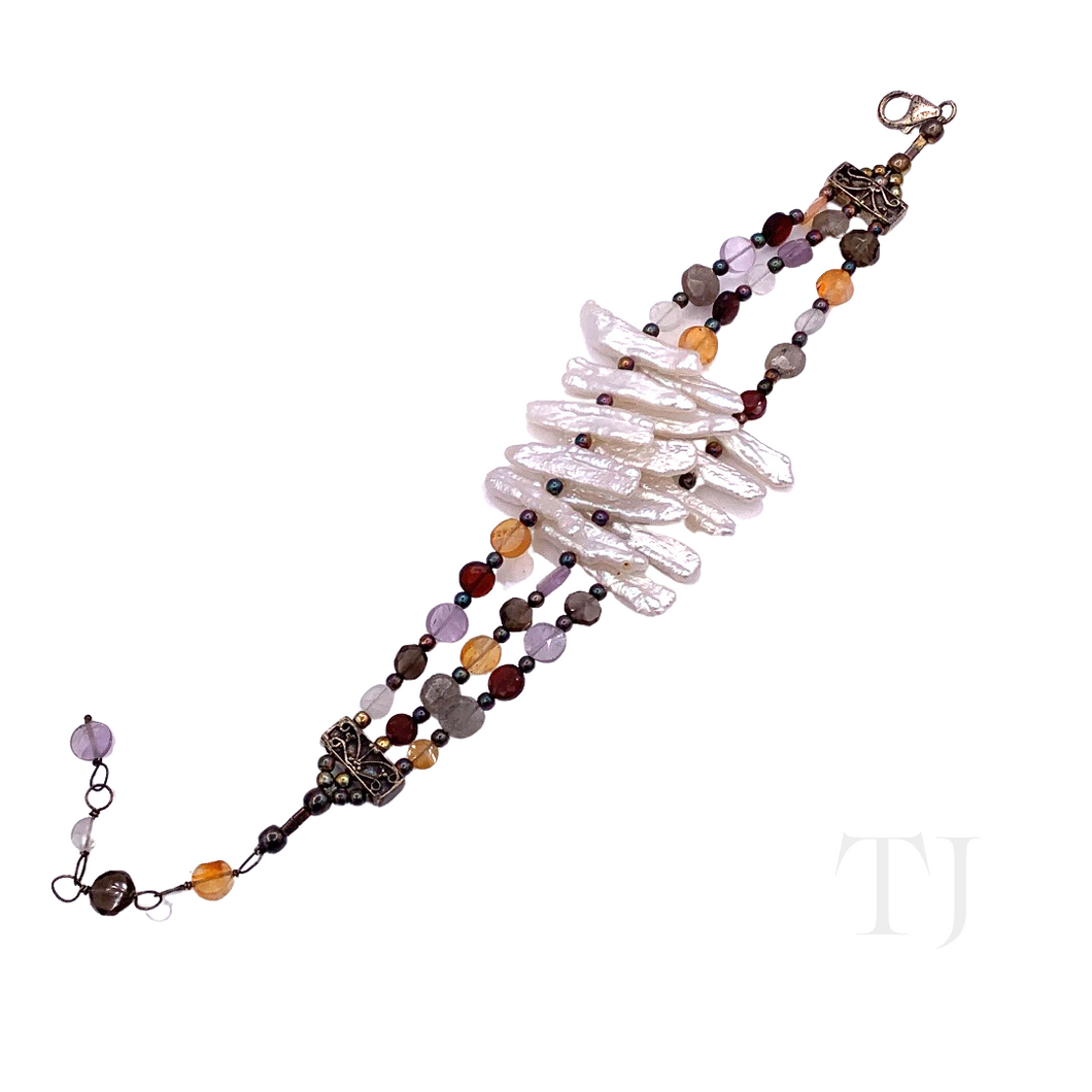 pearl 3 layered bracelet in sterling silver