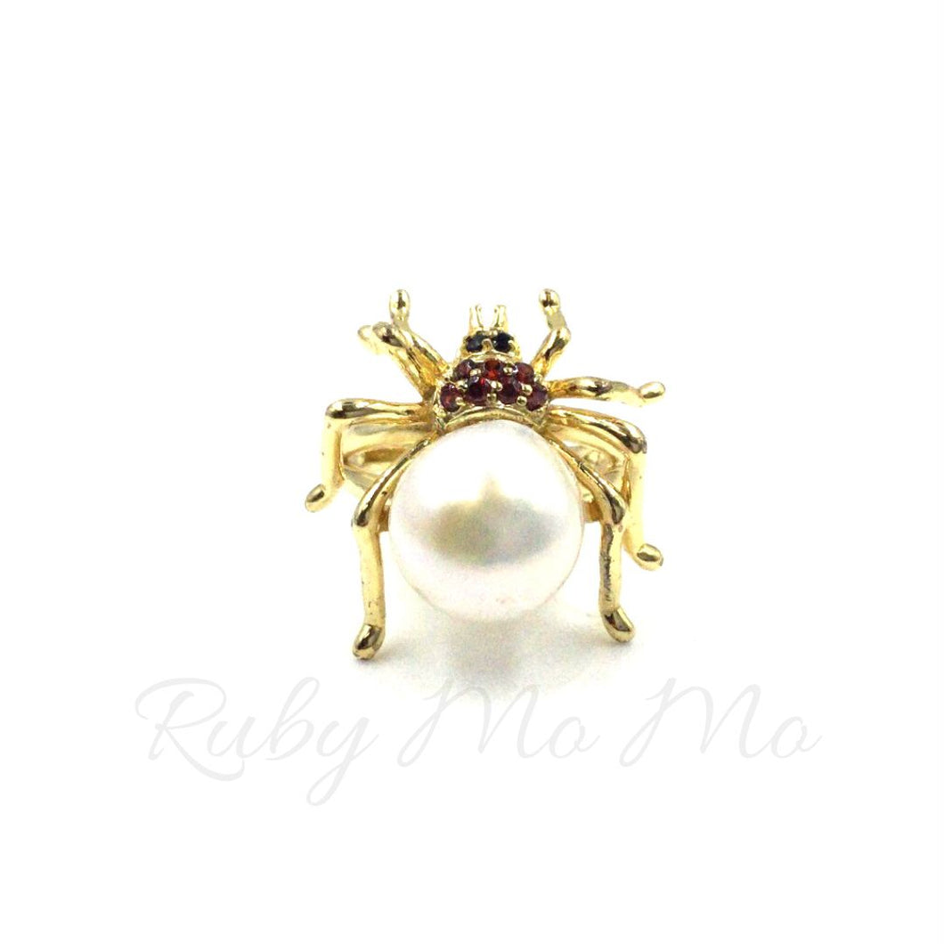 Freshwater Pearl Spider Ring in Sterling Silver (Gold Coated)