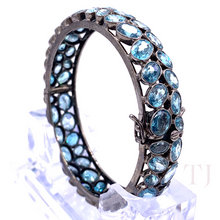 Загрузить изображение в средство просмотра галереи, closer view of Aquamarine silver bangle bracelet (rhodium coated)
