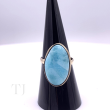 将图片加载到图库查看器，925 纯银 Larimar 椭圆形戒指
