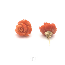 Load image into Gallery viewer, Italian Coral Rose Earrings in 14k Gold
