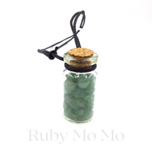 Load image into Gallery viewer, Aventurine small stones in a bottle and being made into a necklace with leather 
