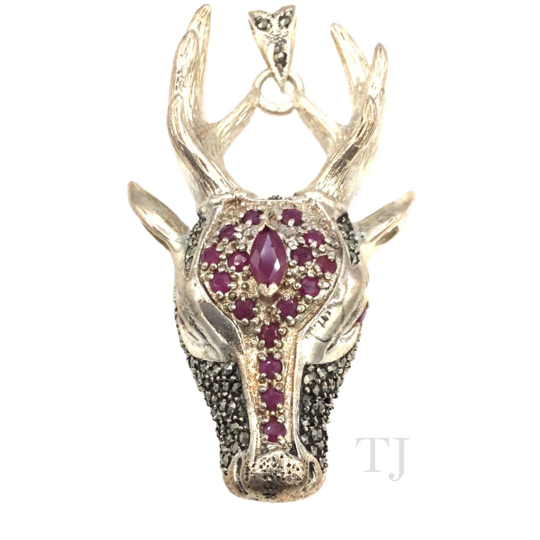 Ruby in Deer Shape Sterling Silver Pendant