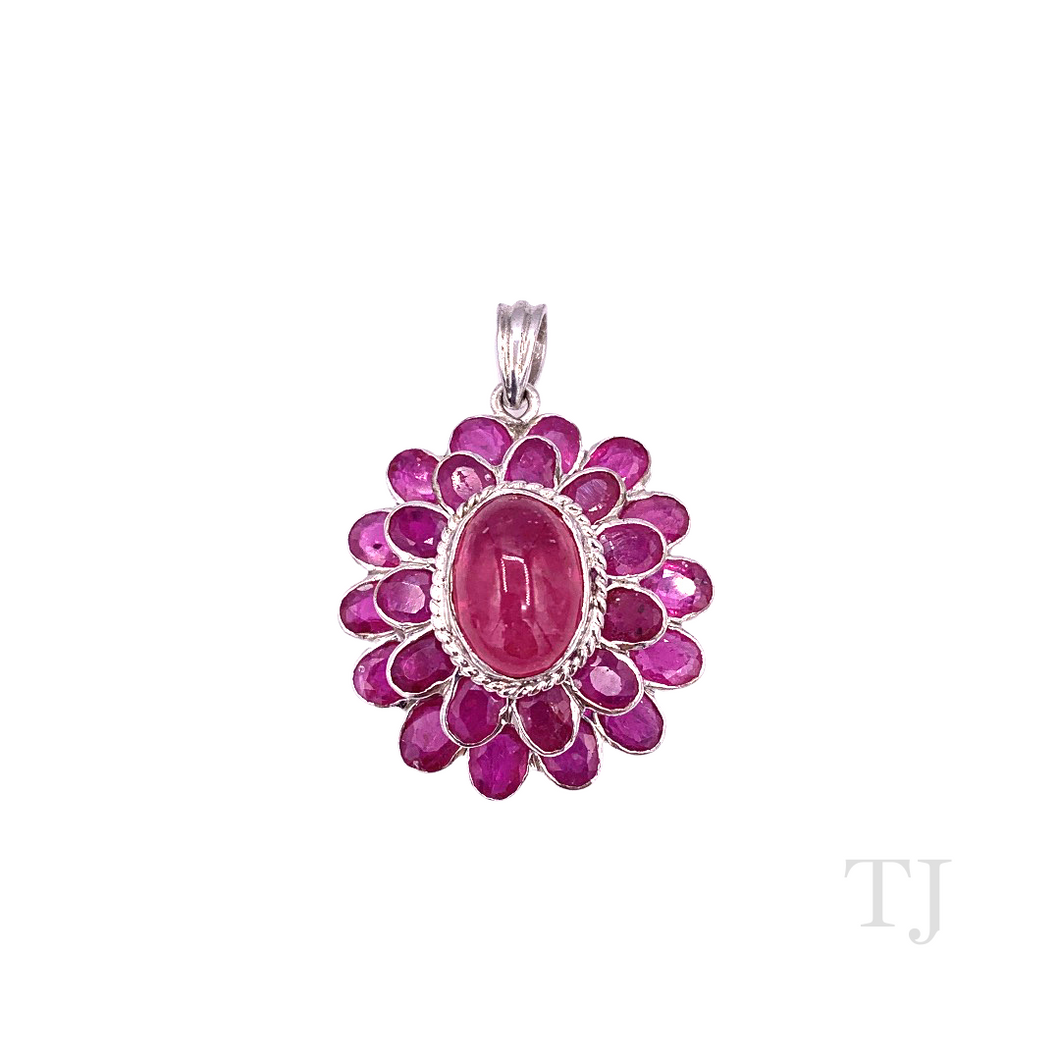 Ruby Layered Flower Pendant in Sterling Silver