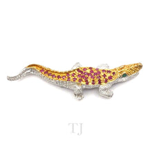 Load image into Gallery viewer, Ruby &amp; Emerald in Crocodile Shape Sterling Silver Brooch (Gold Coated)
