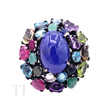 Cargar imagen en el visor de la galería, Tanzanite with Multi Gemstones Oval Ring in Sterling Silver
