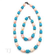 Загрузить изображение в средство просмотра галереи, Blue Turquoise &amp; Coral Tube Necklace &amp; Bracelet Set
