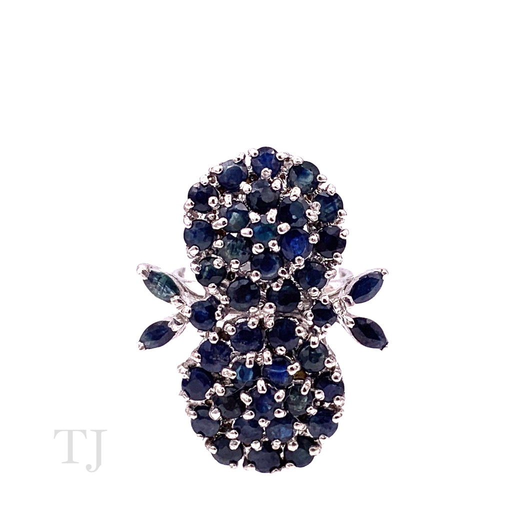 Sapphire Double Flower Ring in Sterling Silver