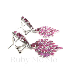 Cargar imagen en el visor de la galería, Ruby Peacock Tail Earrings in Sterling Silver (White Gold Coated)
