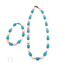 Cargar imagen en el visor de la galería, Blue Turquoise &amp; Coral Tube Necklace &amp; Bracelet Set
