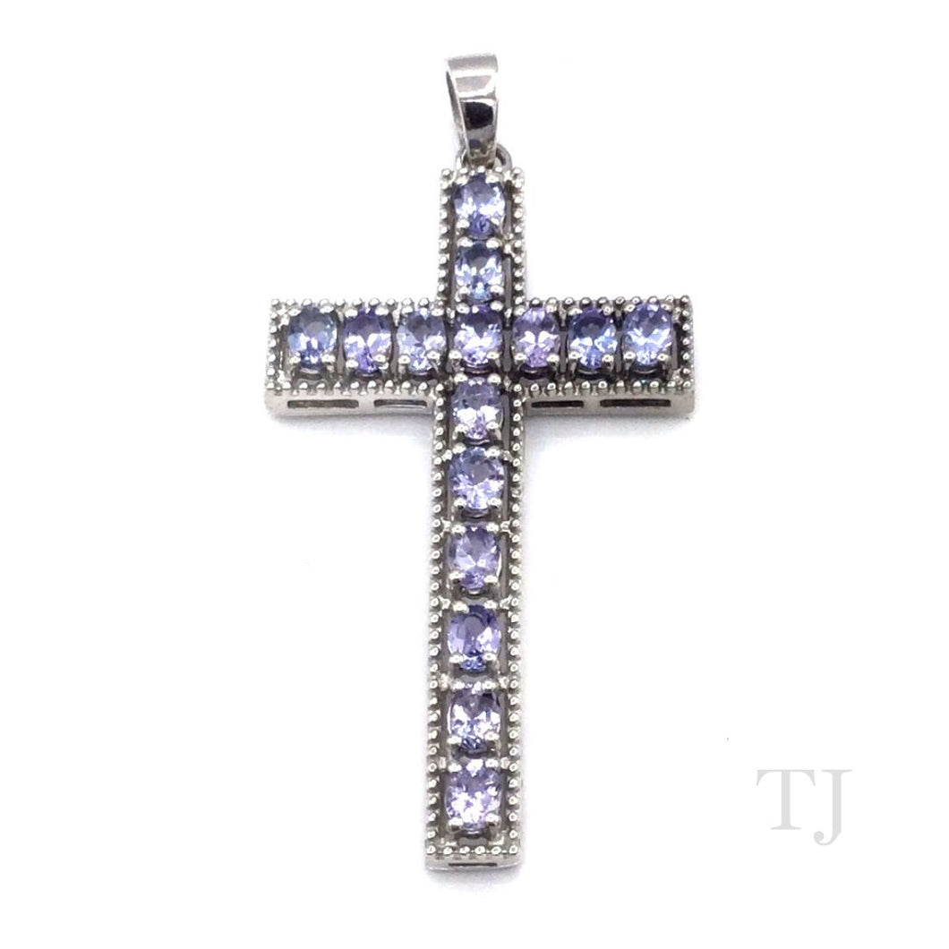 Tanzanite Cross Pendant in Sterling Silver