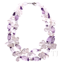 Load image into Gallery viewer, Clear Quartz &amp; Amethyst Stone Layered Necklace in Sterling Silver
