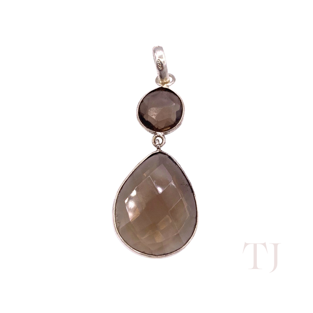 Smoky Quartz Faceted Pendant in Sterling Silver