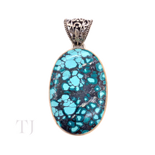 将图片加载到图库查看器，Blue Turquoise Oval Cabochon in sterling silver pendant
