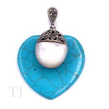 Загрузить изображение в средство просмотра галереи, Blue Turquoise with Pearl Heart Pendant in Sterling Silver
