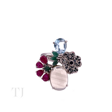 Cargar imagen en el visor de la galería, Multi Gemstones Two Flowers Ring in Sterling Silver
