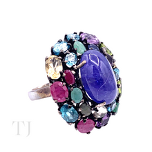 Load image into Gallery viewer, Tanzanite with Multi Gemstones Oval Ring in Sterling Silver
