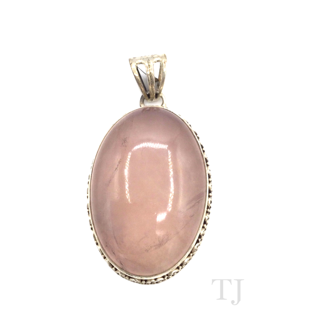 Rose Quartz Oval Cabochon Pendant in Sterling Silver