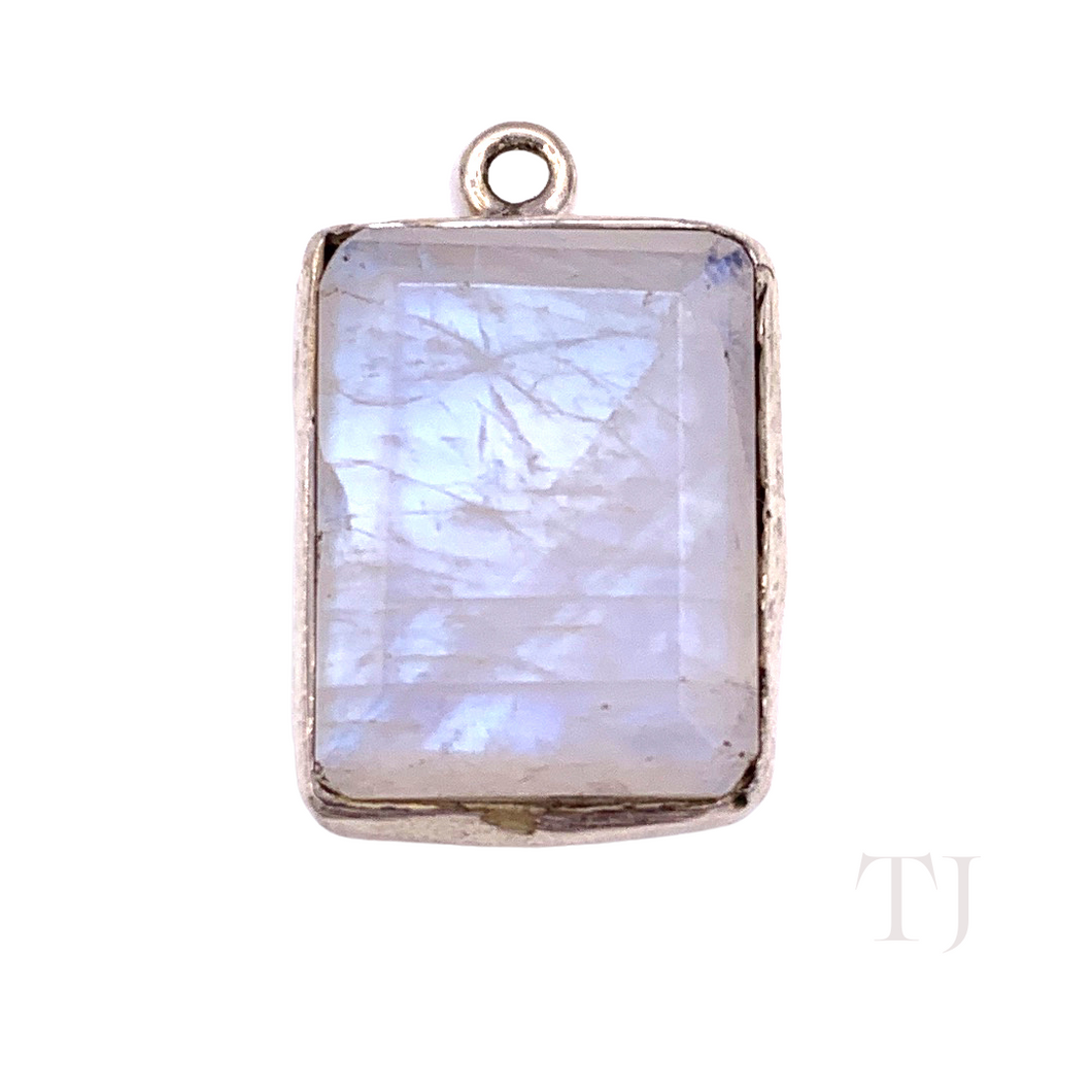 Moonstone Square Shape Pendant in Sterling Silver