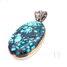 将图片加载到图库查看器，Blue Turquoise Oval Cabochon in sterling silver pendant
