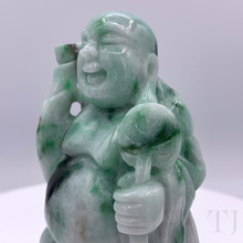 Cargar imagen en el visor de la galería, Burmese Jade Smiling Buddha Statue side closer view
