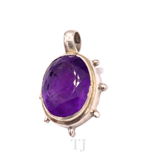 将图片加载到图库查看器，Amethyst Faceted Oval Pendant in sterling silver
