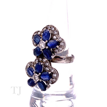 Load image into Gallery viewer, Sapphire Flower with Diamonique Ring in Sterling Silver
